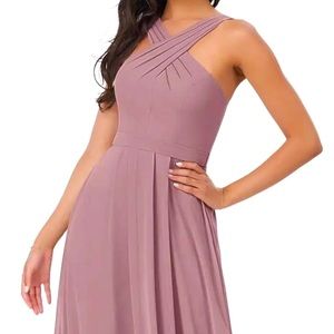 Azazie Dusty Rose A-line Pleated Chiffon Floor-Length Dixie, Size: A14